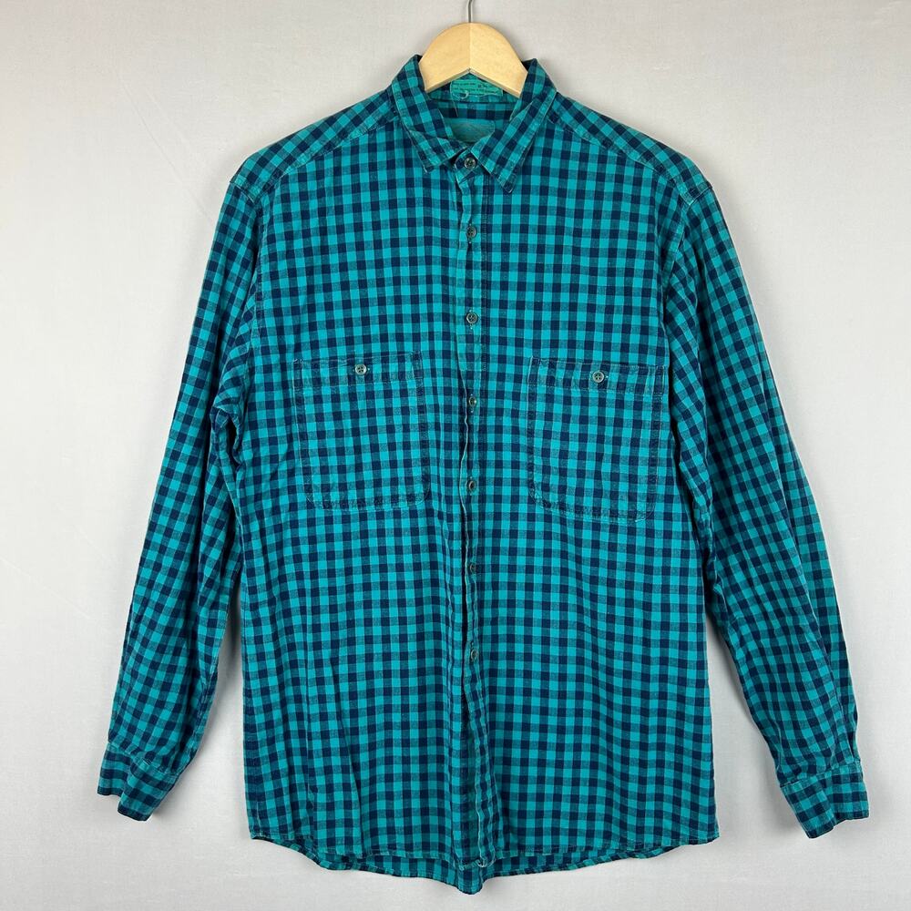 Levi's 80s Vintage Teal Button Up Camp Shirt Long Sleeve Men's Size M